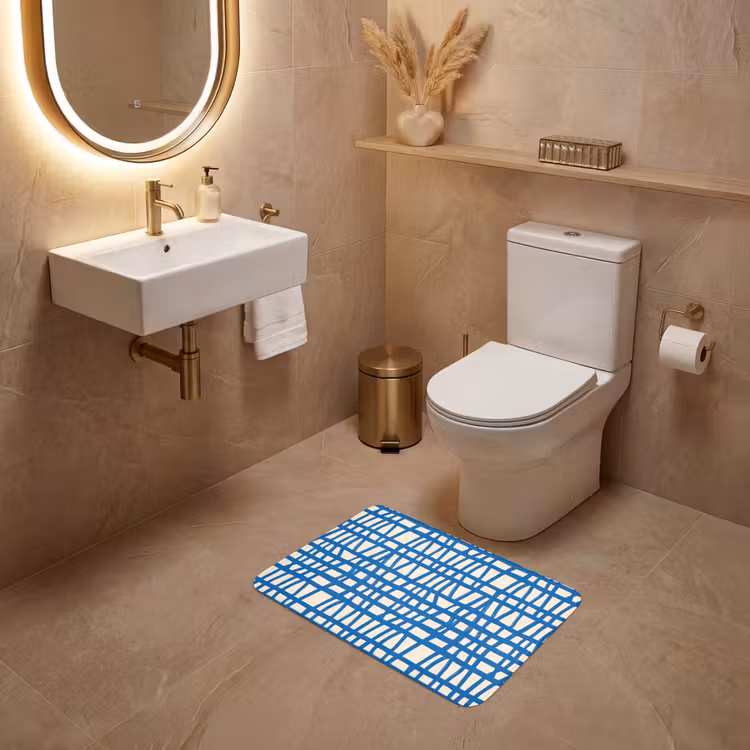 Ruitpatroon - Blauw - Crème WCmat klein 1009 -sfeer3