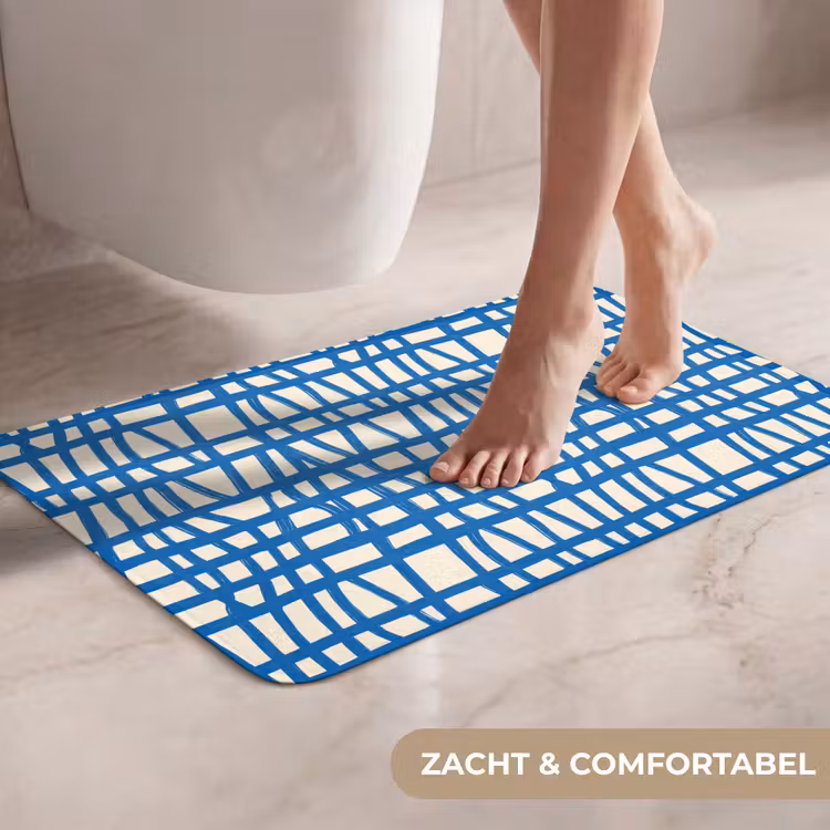 Ruitpatroon - Blauw - Crème WCmat klein 1009 -USP_ZachtNL