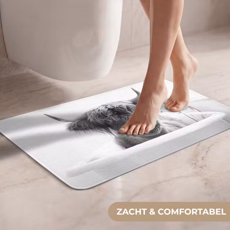 Schotse Hooglander - Koe - Bad - Zwart wit WCmat klein -USP_ZachtNL