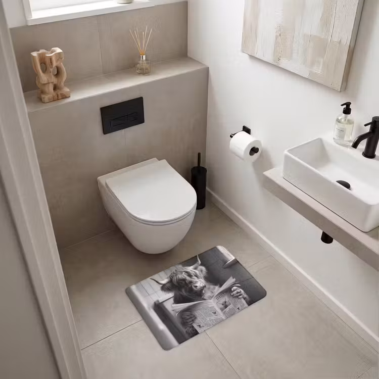 Schotse hooglander - Koe - Krant - WC - Zwart wit WCmat klein -sfeer1