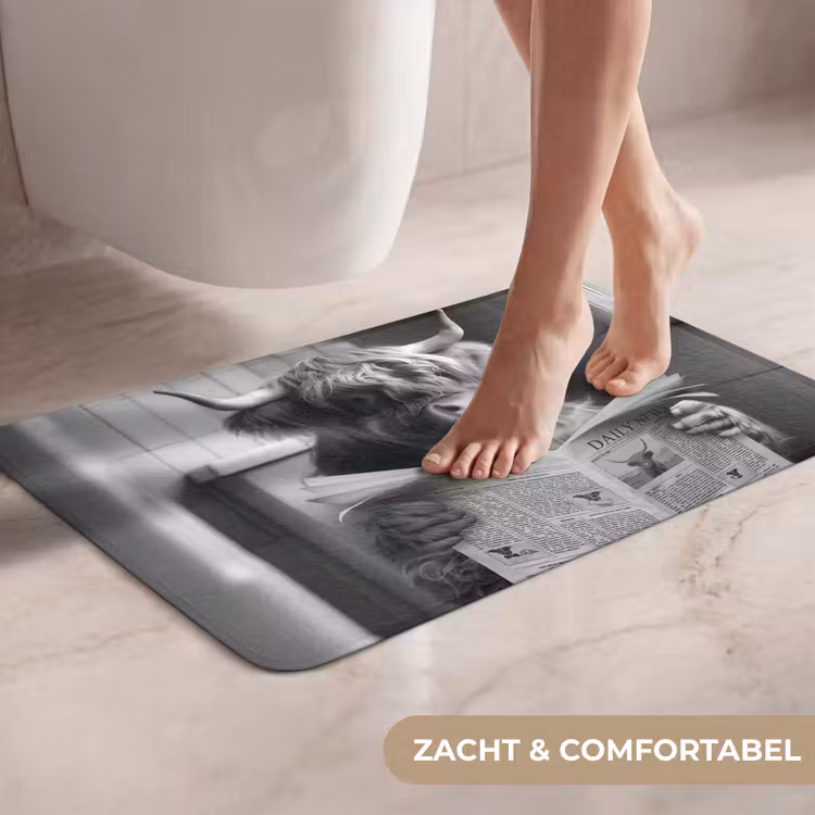 Schotse hooglander - Koe - Krant - WC - Zwart wit WCmat klein -USP_ZachtNL