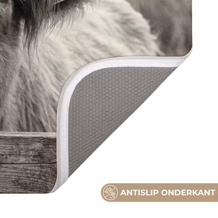 Schotse hooglander - Zwart - Wit - Hout WCmat klein -USP_AntislipNL
