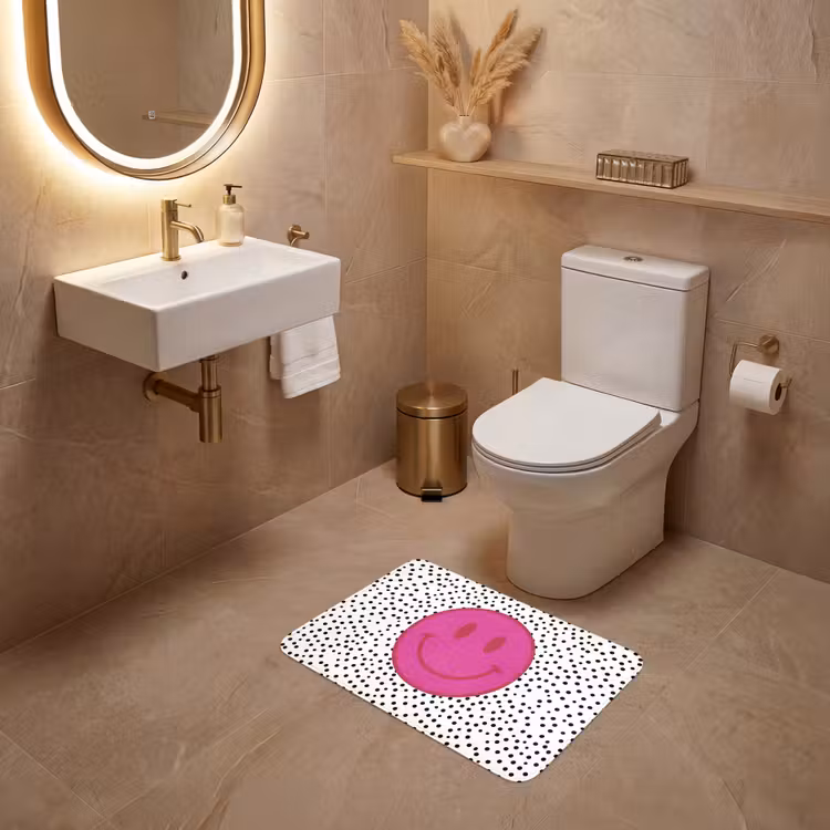 Smiley - Roze - Stippen WCmat klein -sfeer3