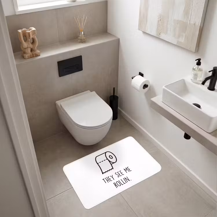 Spreuk - WC papier - They see me rollin - Wit - Quotes WCmat middel -sfeer1