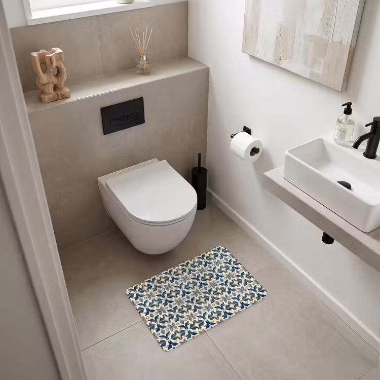 Tegel - Patroon - Blauw - Beige WCmat klein 1009 -sfeer1