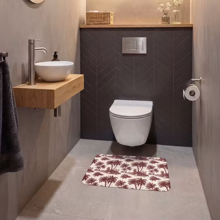 Tropisch - Geometrisch - Bordeauxrood WCmat klein 1009 -sfeer2