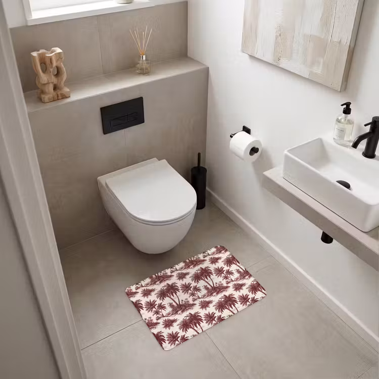 Tropisch - Geometrisch - Bordeauxrood WCmat klein 1009 -sfeer1