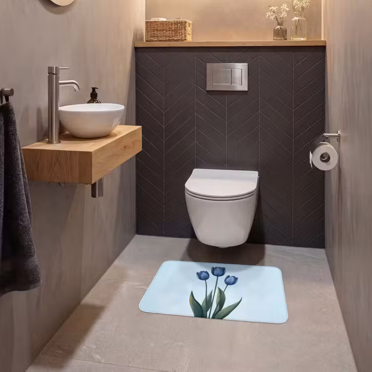 Tulpen - Blauw - Bladeren WCmat klein -sfeer2