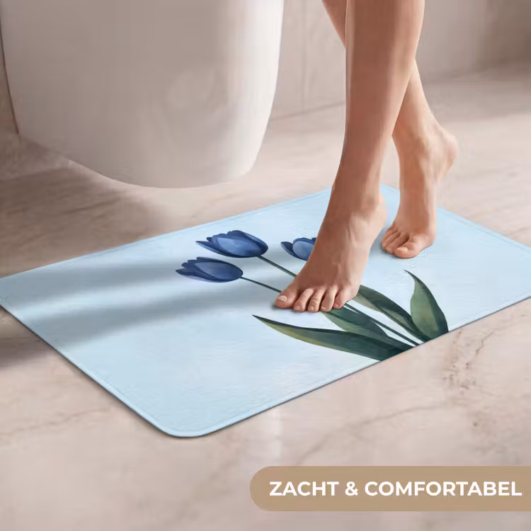 Tulpen - Blauw - Bladeren WCmat klein -USP_ZachtNL