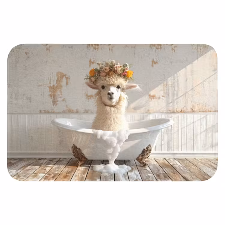 Vintage - Alpaca - Badkuip - Bloemen - Dieren WCmat klein -3d