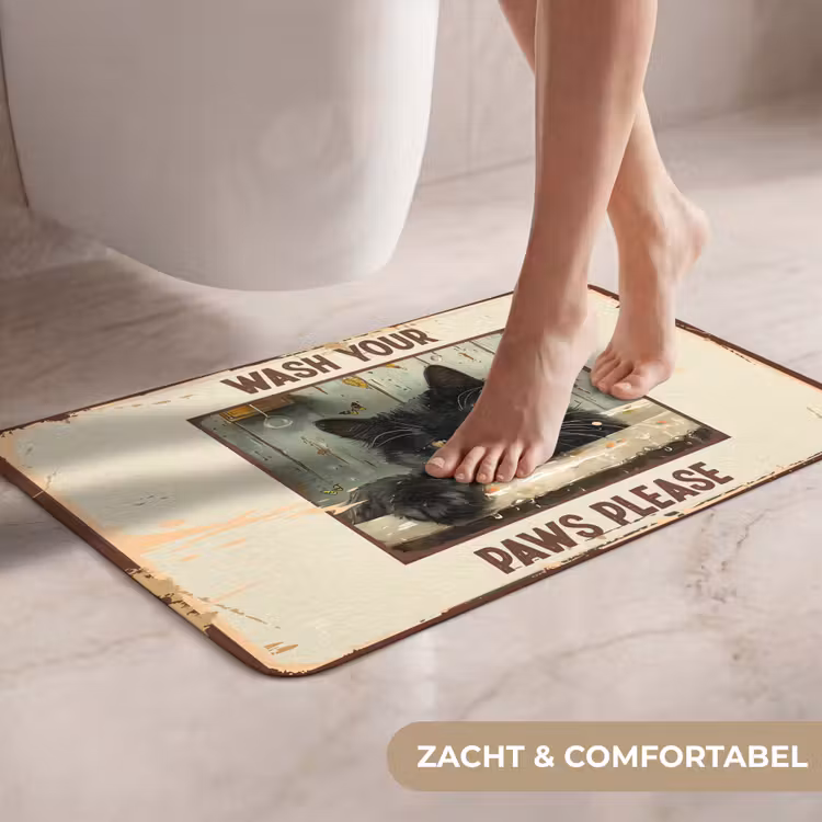 Vintage - Kat - Quotes - Wash your paws please - Spreuken WCmat klein -USP_ZachtNL