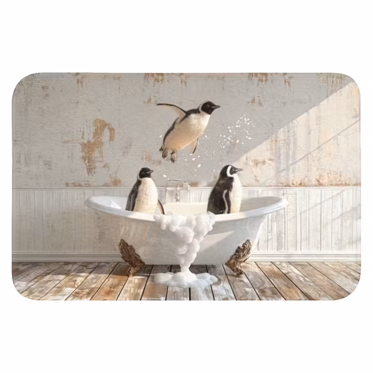 Vintage - Pinguïn - Badkuip - Schuim WCmat klein -3d