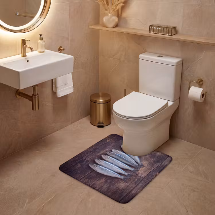 WC Mat - Vis - Hout - Eten - Vis - Hout - Eten WCmat U-uitsnede middel