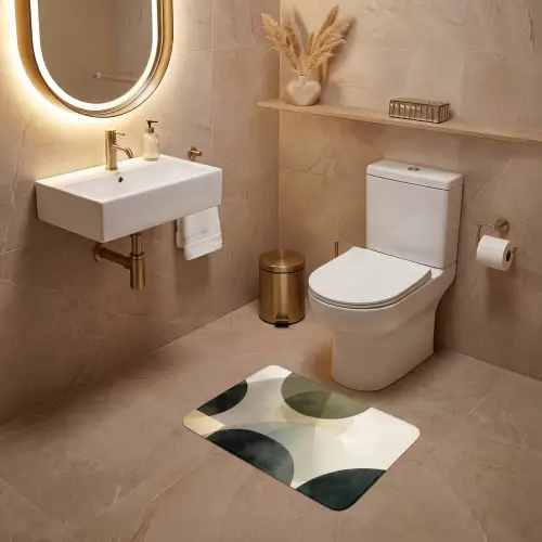 Vlakken - Abstract - Beige - Cirkels WCmat klein -sfeer3