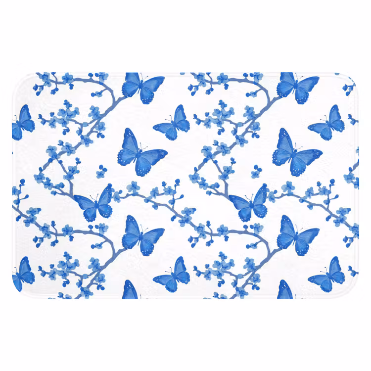 Vlinder - Bloemen - Blauw WCmat klein 1009 -3d