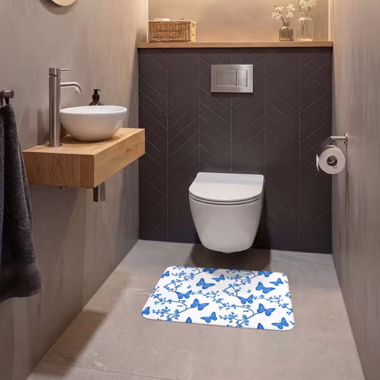 Vlinder - Bloemen - Blauw WCmat klein 1009 -sfeer2