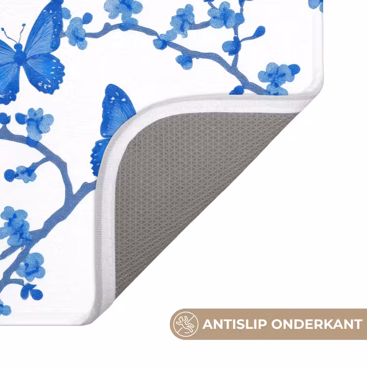 Vlinder - Bloemen - Blauw WCmat klein 1009 -USP_AntislipNL