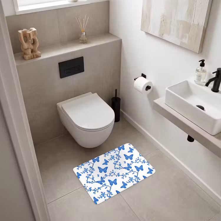 Vlinder - Bloemen - Blauw WCmat klein 1009 -sfeer1
