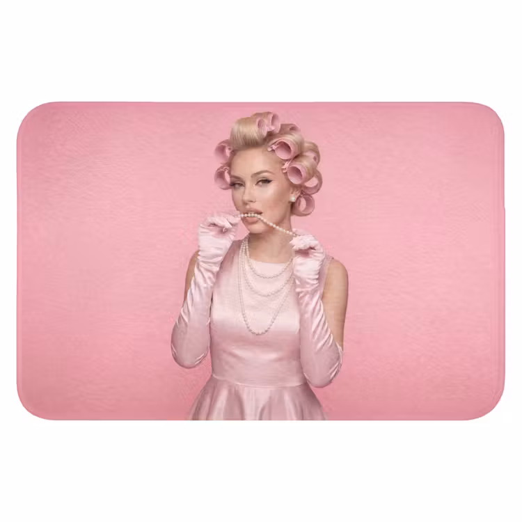 Vrouw - Roze - Parelketting - Krulspelden WCmat klein -3d