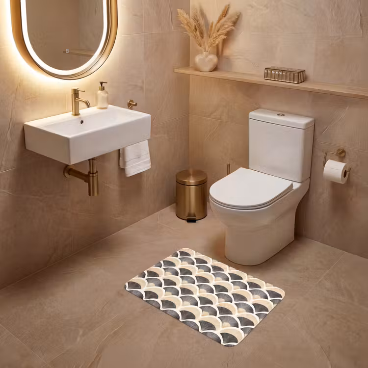 Waaier - Patroon - Zwart - Beige WCmat klein 1009 -sfeer3