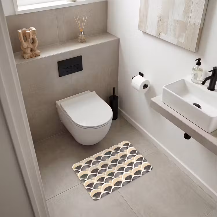 Waaier - Patroon - Zwart - Beige WCmat klein 1009 -sfeer1