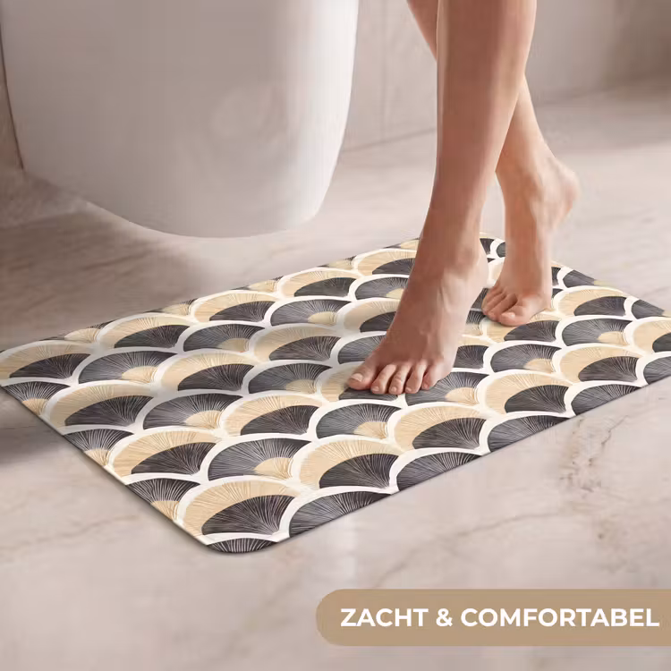 Waaier - Patroon - Zwart - Beige WCmat klein 1009 -USP_ZachtNL
