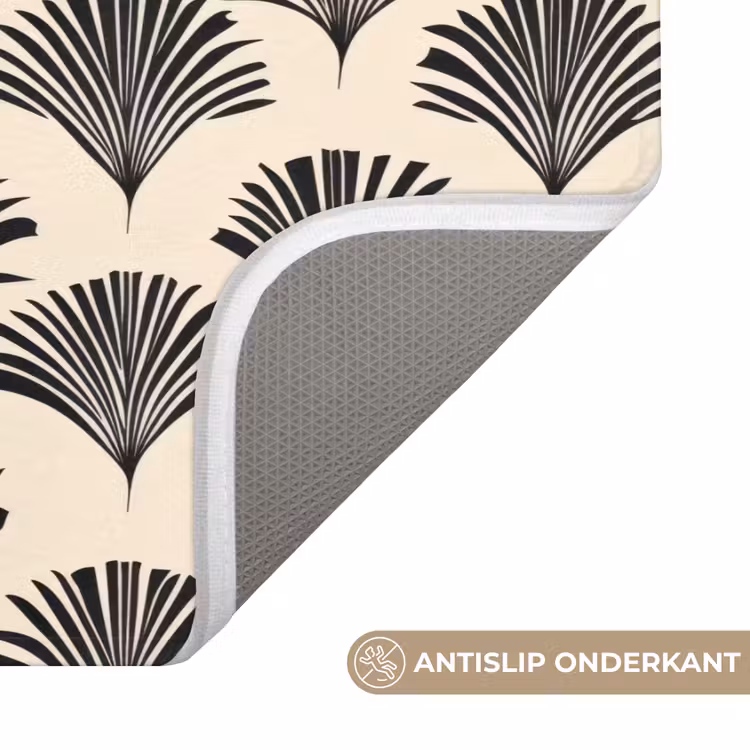 Waaiers - Botanisch - Zwart - Beige WCmat klein 1009 -USP_AntislipNL