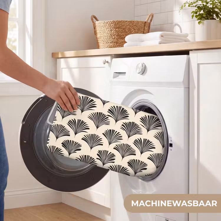 Waaiers - Botanisch - Zwart - Beige WCmat klein 1009 -USP_WasbaarNL