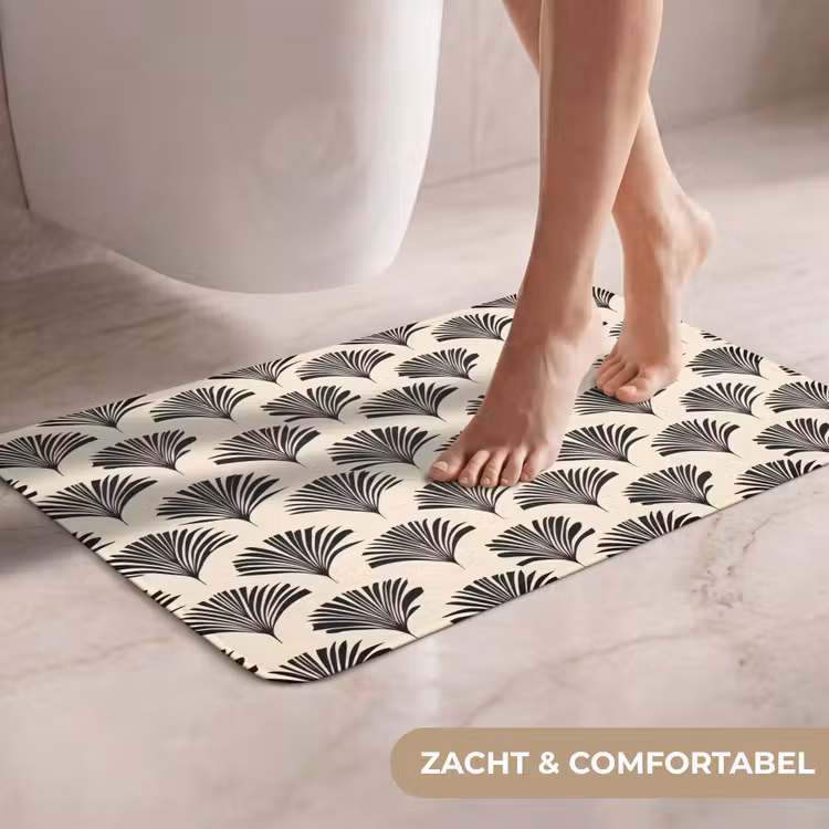 Waaiers - Botanisch - Zwart - Beige WCmat klein 1009 -USP_ZachtNL