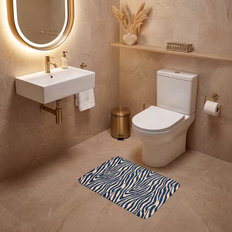 Zebra - Patroon - Blauw - Beige WCmat klein 1009 -sfeer3