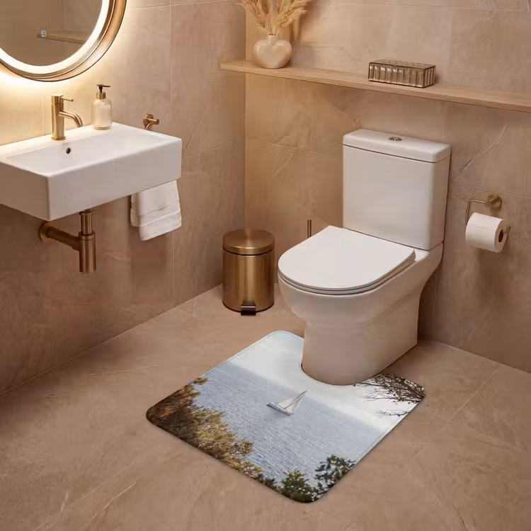 WC Mat - Zeilboot - bomen - water - Zeilboot - bomen - water WCmat U-uitsnede middel