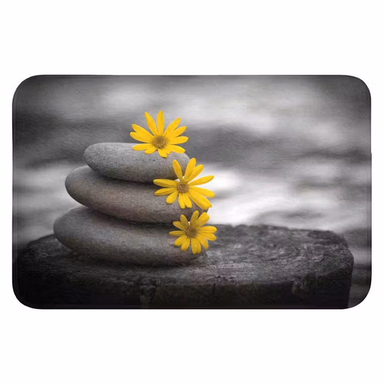 Zen stenen - Bloemen - Geel - Natuur WCmat klein -3d