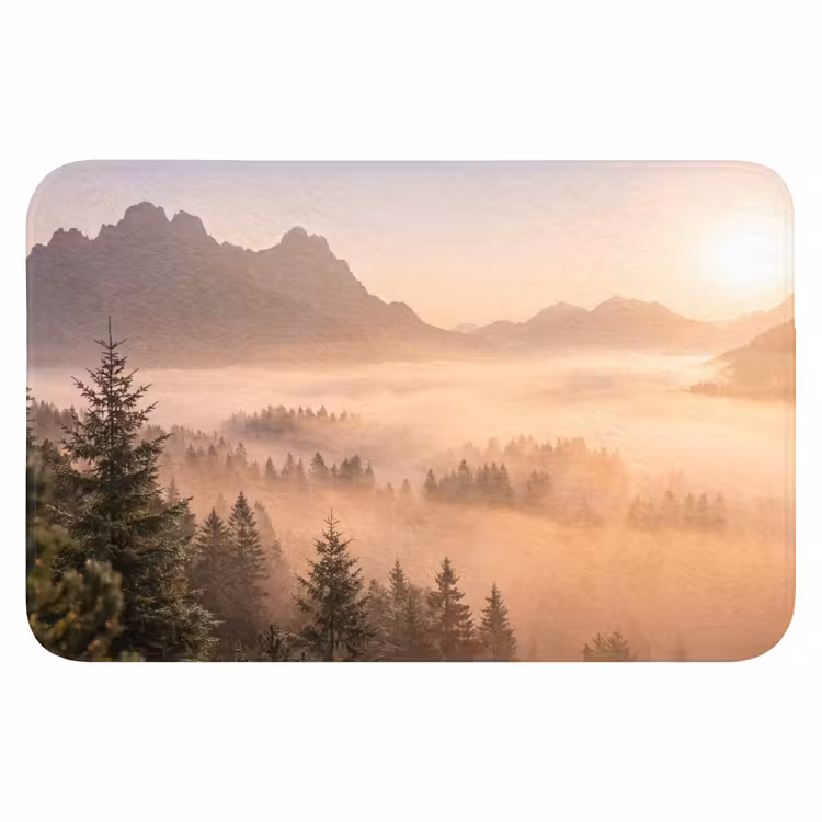 Zonlicht - Mist - Bergen - Bomen WCmat klein -3d