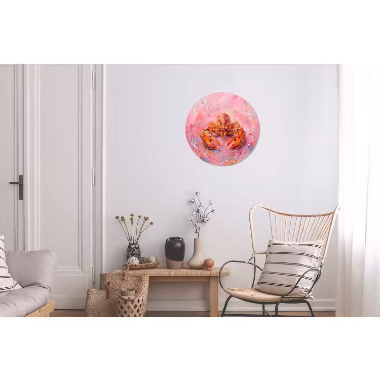 Zeeleven - Kreeft - Spatters - Abstract - Roze Wandcirkel aluminium klein -woonkamer