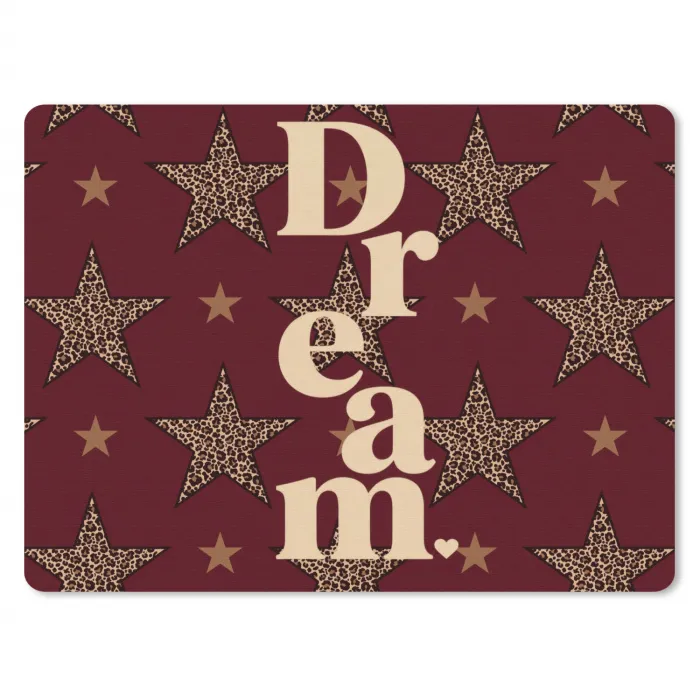Sterren - Luipaardprint - Dream - Bordeaux muismat rubber klein -3d