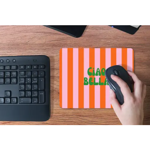 Strepen - Oranje - Verticaal - Ciao bella muismat rubber klein -toetsenbord