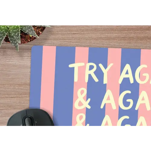 Try again - Strepen - Roze - Verticaal - Blauw muismat rubber klein -closeup