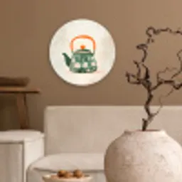 Theepot - Groen - Bloemen - Oranje Wandcirkel plexiglas klein -sfeer1