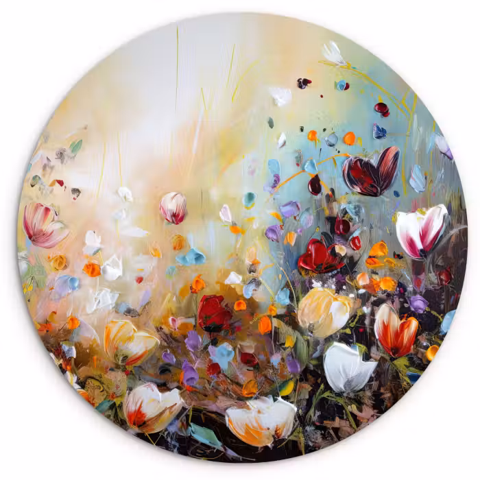 Muurcirkel - Olieverf - Bloemen - Kleurrijk - Natuur