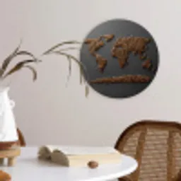 Wereldkaart - Koffie - Grijs Wandcirkel kunststof plaat 5mm dik klein -sfeer4