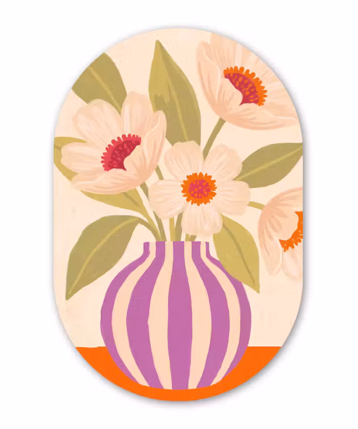 Muurovaal - Bloemen - Vaas - Abstract - Paars - Oranje
