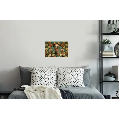 Bloemenkrans - Vrouwengezicht - Zonnebril - Oranje Muursticker klein -slaapkamer