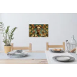 Bloemenkrans - Vrouwengezicht - Zonnebril - Oranje Muursticker klein -eettafel