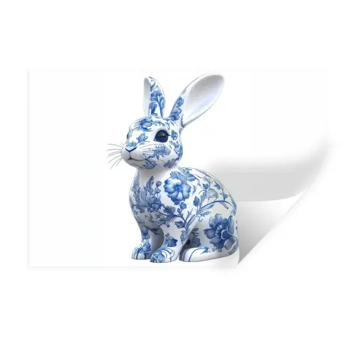 Delftsblauw - Haasje - Wit Muursticker klein -3d