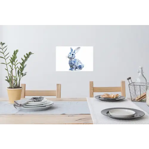Delftsblauw - Haasje - Wit Muursticker klein -eettafel