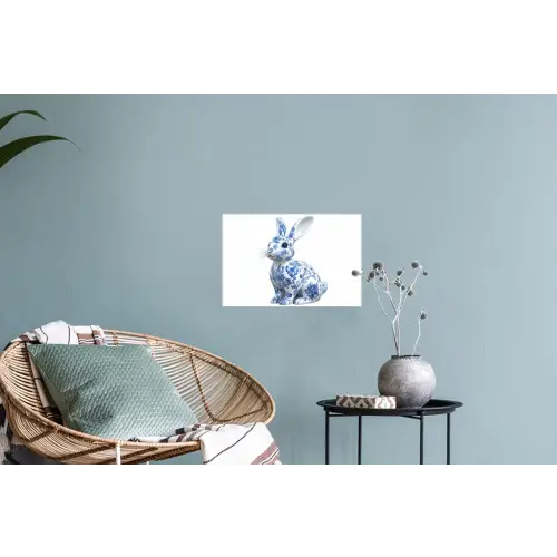 Delftsblauw - Haasje - Wit Muursticker klein -plant