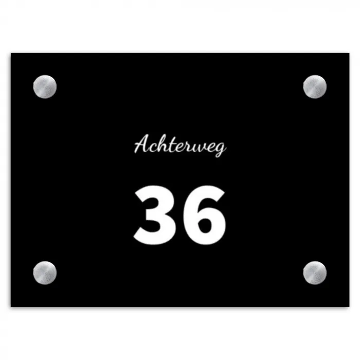 Effen - Zwart - Klassiek Naambord Rechthoek middel -3d