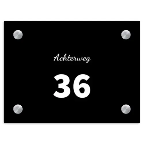 Effen - Zwart - Klassiek Naambord Rechthoek middel -3d