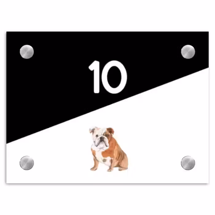 Naambordje voordeur rechthoek - Zwart wit - Huisdier - Engelse bulldog