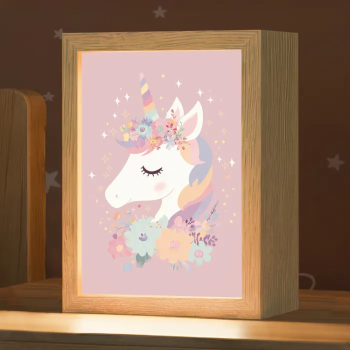 Eenhoorn - Roze - Bloemen Light Box met kabel klein -zzz_3d_website